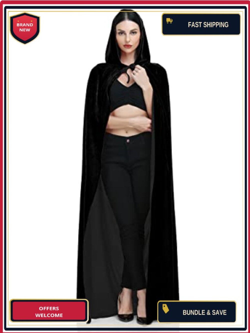 Velvet Hooded Cape Unisex Cloak Halloween Costume Cosplay Robe